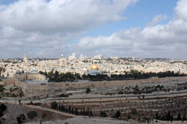 Kudüs Panoraması Zeytin Dağı 'ndan eski şehir İsrail' e