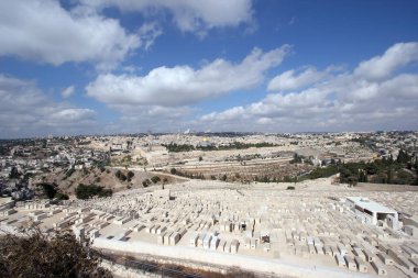 Kudüs Panoraması Zeytin Dağı 'ndan eski şehir İsrail' e