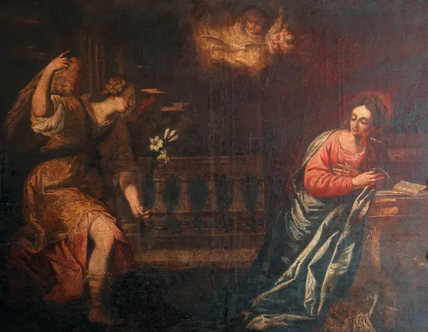 stock image Annunciation of the Virgin Mary, painting in the Abbot's treasury in the Saint Mark Church in Korcula, Korcula island, Croatia