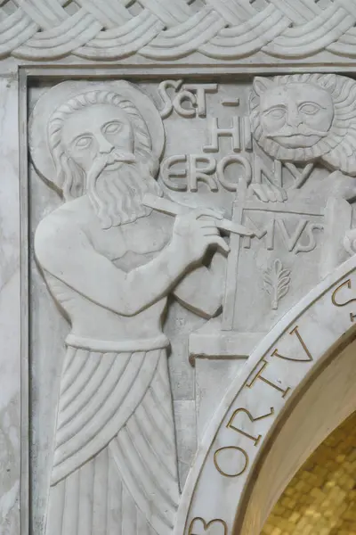 stock image Saint Jerome, relief on the main altar in Saint Blaise church in Zagreb, Croatia