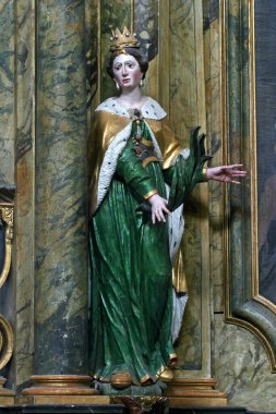 Hırvatistan 'ın Kotari kentindeki Noblac' lı Aziz Leonard kilisesinin mihrabındaki Aziz Joanna heykeli