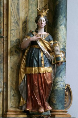 Hırvatistan 'ın Kotari kentindeki Noblac' lı Aziz Leonard kilisesinin mihrabındaki Aziz Cecilia heykeli