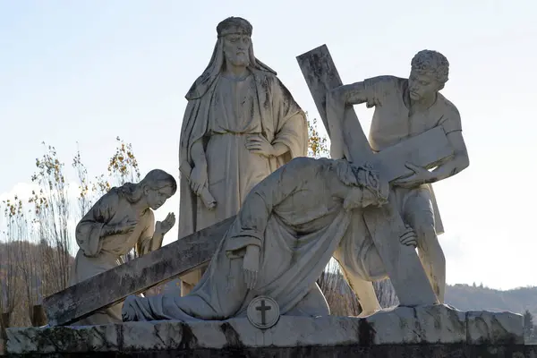 stock image 3rd Station of the Cross, Jesus falls the first time, Basilica of the Assumption of Virgin Mary in Marija Bistrica, Croatia