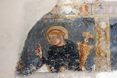 Saint Benedict, old fresco in the church of St. Brice of Tours in Kalnik, Croatia clipart