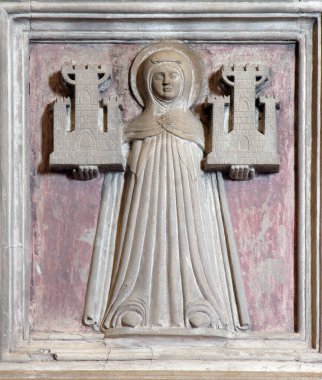 Saint Sophia, relief on the pulpit in the parish church of Saint Sylvester Pope in Kanfanar, Croatia clipart