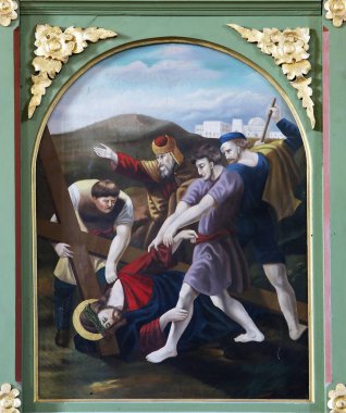 9 istasyonları haç, İsa'nın üçüncü kez, kilise Aziz Matthew Stitar, Hırvatistan için düşüyor.