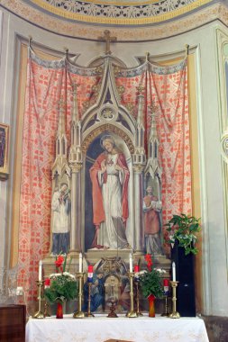 Hırvatistan 'ın Mahicno kentindeki Bakire Meryem' in Ziyareti Kilisesi 'nde İsa' nın Kutsal Kalbinin sunağı