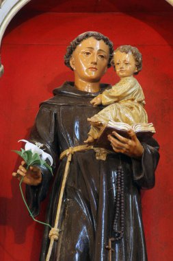Padua 'lı Aziz Anthony ve çocuk İsa, Rovisce Hırvatistan' daki Kutsal Üçlü Kilisesi 'nde Padua' lı Aziz Anthony 'nin sunağında heykel.