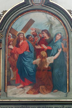 Çarmıhın 4. İstasyonları, İsa annesiyle buluştu, kilise Aziz Mark Trnjani, Hırvatistan 'daki Evangelist Kilisesi