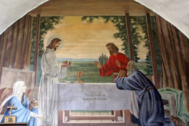 Supper at Emmaus, fresco in the parish church of St. Michael the Archangel in Miholec, Croatia clipart