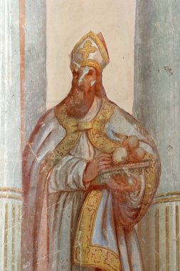 Saint Nicholas, fresco on the main altar in the Parish church of the Saint Maximilian in Posavski Bregi, Croatia clipart