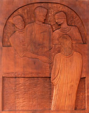 Çarmıhın 1. İstasyonları, İsa idama mahkum edildi, İşçi Aziz Yusuf Kilisesi Galdovo, Sisak, Hırvatistan 'da