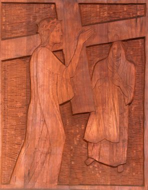 Çarmıhın 6. İstasyonları Veronica, Hırvatistan 'ın Sisak kentindeki Galdovo kentindeki Aziz Yusuf Kilisesi ve İsa' nın yüzünü siliyor.