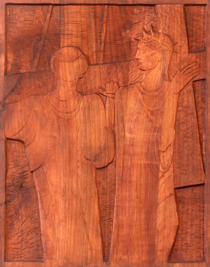 5. Haç İstasyonları, Cyrene 'li Simon haçı taşıyor, İşçi Aziz Yusuf Kilisesi Galdovo, Sisak, Hırvatistan' da