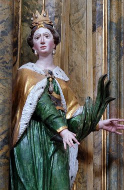 Hırvatistan 'ın Kotari kentindeki Noblac' lı Aziz Leonard kilisesinin mihrabındaki Aziz Joanna heykeli