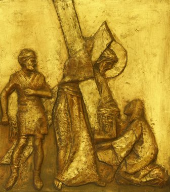 Çarmıhın 6. İstasyonları 'nda Veronica, Hırvatistan' ın başkenti Zagreb 'deki Our Lady of Sorrows kilisesi İsa' nın yüzünü siliyor.