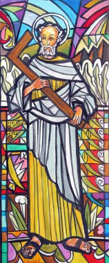 Alphaeus 'un oğlu Aziz James, Hırvatistan' ın Velika Gorica kentindeki Aziz Peter ve Paul kilisesinin vitraylı penceresinin taslağını çizdi.