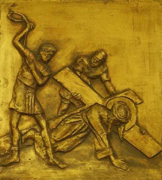 9. Haç İstasyonları, İsa üçüncü kez düştü, Spansko, Zagreb, Hırvatistan 'daki Our Lady of Sorrows Kilisesi