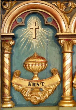 Hırvatistan 'ın Vukovina kentinde, Kutsal Bakire Meryem' in Ziyareti Kilisesi 'nin ana mihrabı.