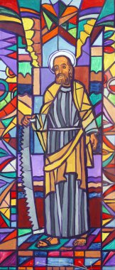 Aziz Simon, Hırvatistan 'ın Velika Gorica kentindeki Aziz Peter ve Paul kilisesinin vitraylı penceresinin taslağını çizdi.