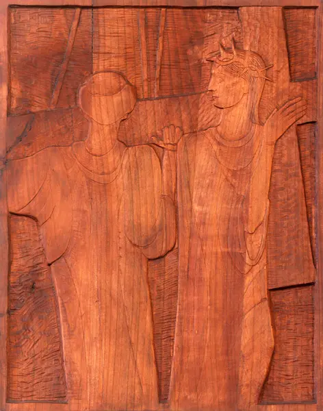 5. Haç İstasyonları, Cyrene 'li Simon haçı taşıyor, İşçi Aziz Yusuf Kilisesi Galdovo, Sisak, Hırvatistan' da