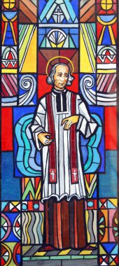 Aziz John Vianney, Hırvatistan 'ın Velika Gorica kentindeki Aziz Peter ve Paul kilisesinin vitraylı penceresinin çizimi.