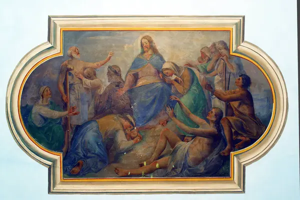 İsa fakir ve günahkarlarla birlikte, Hırvatistan 'ın Donja Zelina kentindeki Aziz Nicholas kilisesinde fresk.