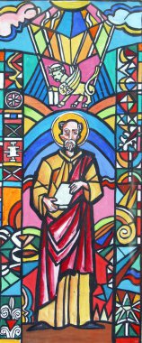 Aziz Luke, Hırvatistan 'ın Velika Gorica kentindeki Aziz Peter ve Paul kilisesinin vitraylı penceresinin çizimi.