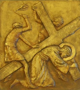 7. Haç İstasyonları, İsa ikinci kez düştü, Spansko, Zagreb, Hırvatistan 'daki Our Lady of Sorrows Kilisesi