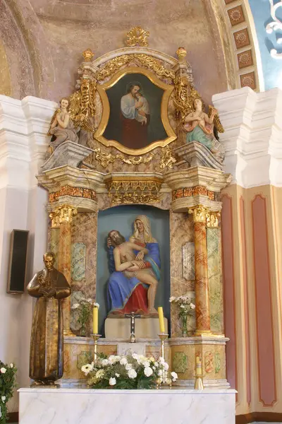 Hırvatistan 'ın Sveta Nedelja kentindeki Kutsal Üçlü Kilisesi' nde Kederli Meryem Ana 'nın sunağı