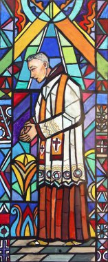 Tanrı 'nın hizmetkârı Peder. Antiç, Hırvatistan 'ın Velika Gorica kentindeki Aziz Peter ve Paul kilisesinin vitraylı penceresinin çizimi.