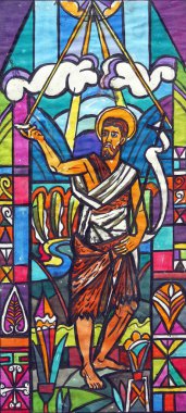 Vaftizci Aziz John, Hırvatistan 'ın Velika Gorica kentindeki Aziz Peter ve Paul kilisesinin vitraylı penceresinin taslağını çizdi.