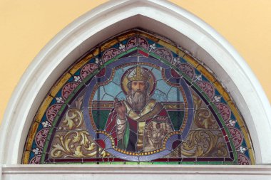 Aziz Methodius, Hırvatistan 'ın Korcula adasındaki Kutsal Bakire Kilisesi' nin vitraylı penceresi.