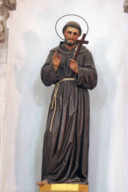 Aziz Francis, Hırvatistan 'ın Korcula adasındaki Vela Luka' daki Sağlıklı Kadın Şapeli 'nde Assisi' li Aziz Francis 'in sunağında heykel.