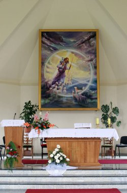 Hırvatistan 'ın Gornje Bazje kentindeki Good Shepherd şapelinde sunak