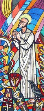 Aziz Elijah, Hırvatistan 'ın Velika Gorica kentindeki Aziz Peter ve Paul kilisesinin vitraylı penceresinin çizimi.