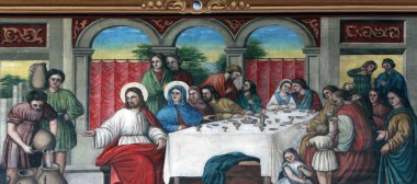 Cana 'da düğün, Hırvatistan' ın Stitar kentindeki Saint Matthew kilisesinde fresk