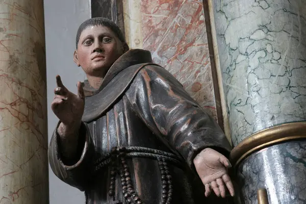 Alcala 'lı Aziz Didacus, Hırvatistan' ın Slavonski Brod kentindeki Fransisken Kutsal Üçlü Kilisesi 'nde Padua' lı Aziz Anthony 'nin sunağında heykel.