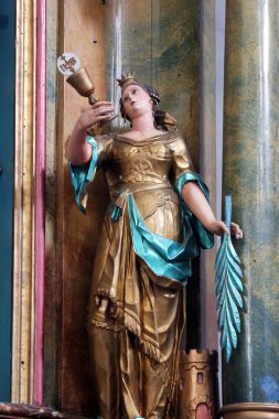 Aziz Barbara, Hırvatistan 'ın Slavonski Brod kentindeki Fransisken Kutsal Üçlü Kilisesi' nde Aziz Yusuf 'un sunağında heykel.