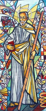 Aziz James, Hırvatistan 'ın Velika Gorica kentindeki Aziz Peter ve Paul kilisesinin vitraylı penceresinin çizimi.