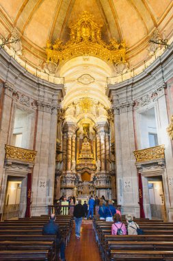 traditional portuguese church of Porto decorated with ceramic tiles clipart