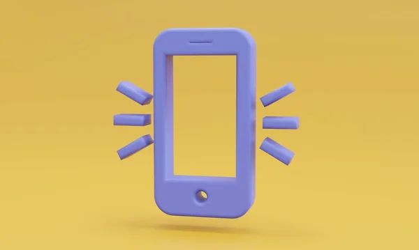 带有橙色背景震动符号的最小紫色手机 3D插图 — 图库照片