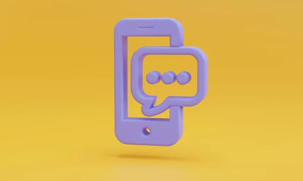 Minimale Paarse Mobiele Telefoon Met Chat Symbool Oranje Achtergrond Illustratie — Stockfoto