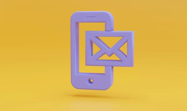 Мінімально Фіолетовий Мобільний Телефон Поштовим Символом Помаранчевому Фоні Ілюстрація — стокове фото