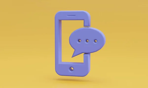 Minimální Fialový Mobilní Telefon Symbolem Chatu Oranžovém Pozadí Ilustrace — Stock fotografie