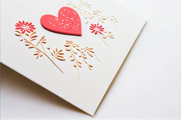 Close up shot of handmade card for Valentine\'s Day background with copy space. Gift ideas. Design for Valentine\'s Day festive banner.