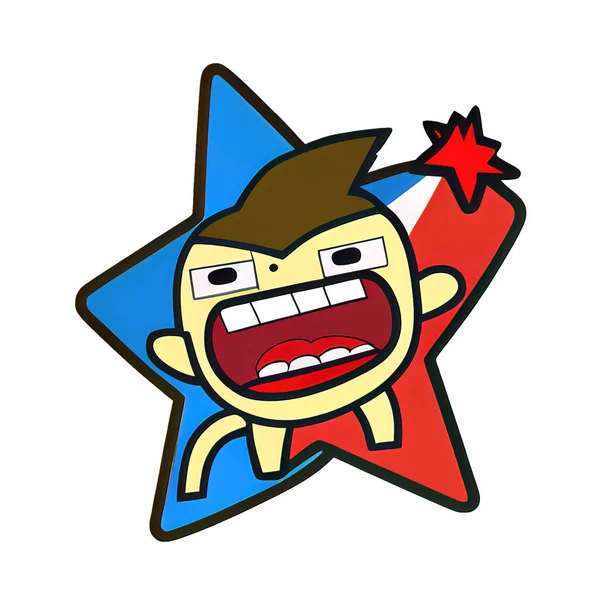 Cartoon sticker of star in the colors of the Philippine flag. Blue, red, and white.