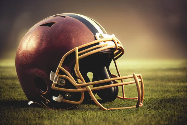 American Football and Helmet on the Field background with copy space