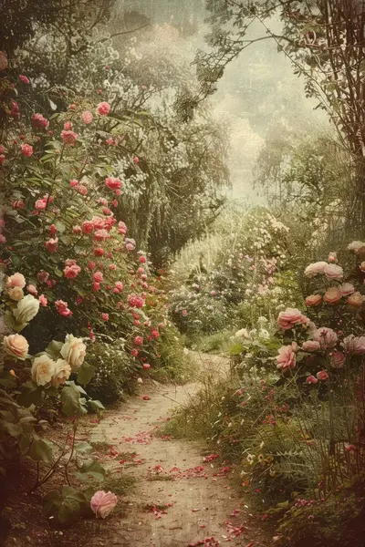Jardim Antiquado Beleza Florescente Padrões Florais Delicados Criam Uma Paisagem — Fotografia de Stock