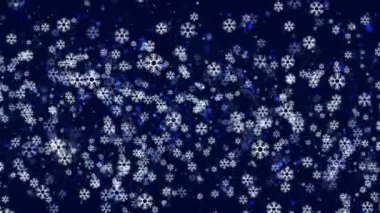 Video ekran koruyucusu animasyon bilgisayarı uçan kar taneleriyle neşeli yeni yıl resmi çiziyor